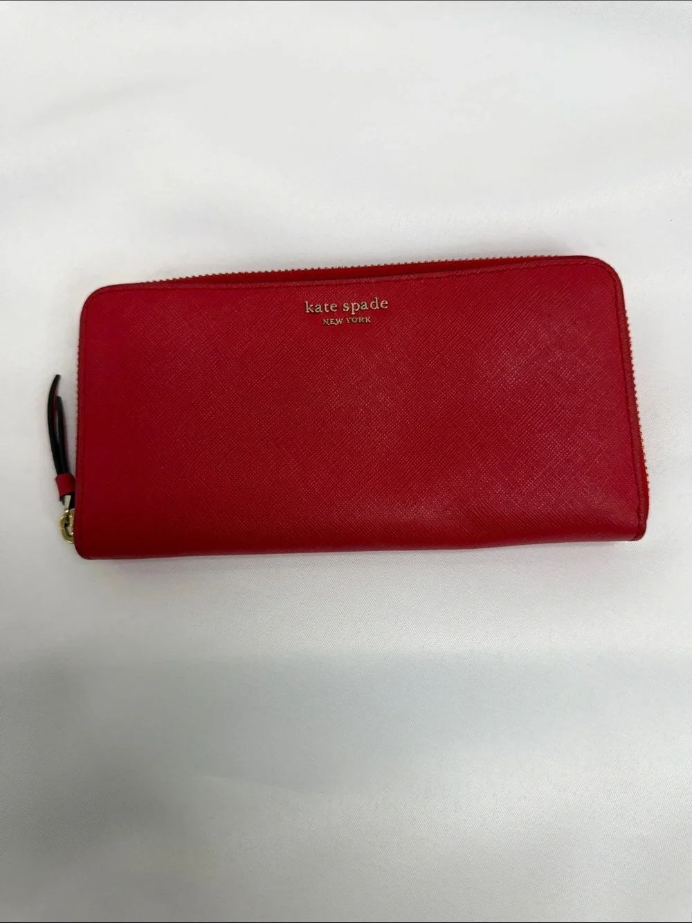 kate spade red zip-around leather wallet